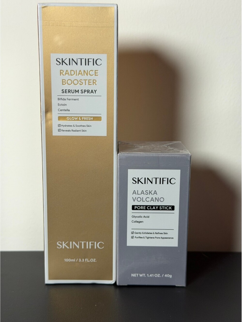 SKINTIFIC Radiance Booster Serum Spray + Alaska Volcano Clay Stick NEW